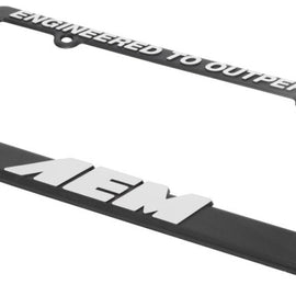 AEM License Plate Frame - Black w/ White Lettering 10-400W