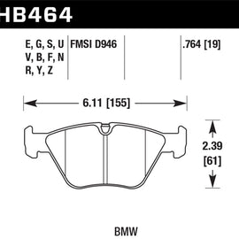 Hawk HPS 5.0 Front Brake Pads for 2001-2006 BMW 330Ci - HB464B.764 HB464B.764