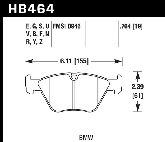 Disc Brake Pad Set-Base Front Hawk Perf HB464S.764 HB464S.764