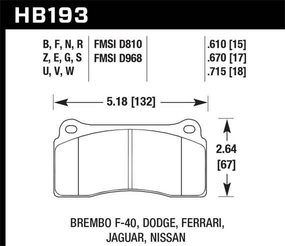 Hawk 09-11 Nissan GT-R Rear / 03-09 Dodge Viper SRT10 Fron & Rear HT-10  Race Brake Pads HB193S.670