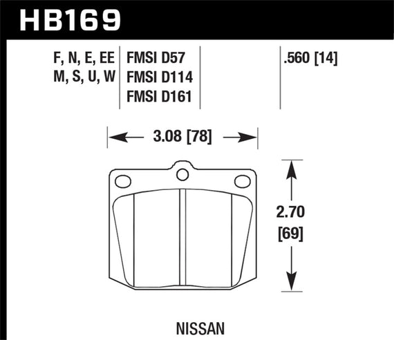 Hawk Nissan 810/240Z/260Z/280Z/620 / Toyota Corona/Cressida/Crown/PU HT-10 Front Race Brake Pads HB169S.560