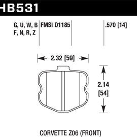 Hawk Front HP+ Sreet Brake Pads for 06-10 Corvette OEM Pad Design HB531N.570
