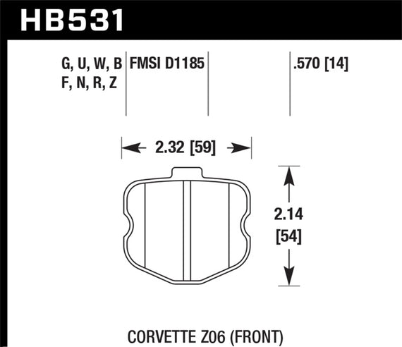Hawk Front HP+ Sreet Brake Pads for 06-10 Corvette OEM Pad Design HB531N.570