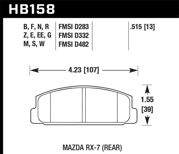 Hawk DTC-60 Race Rear Brake Pads for 03-05 Mazda 6 / 84-95 Mazda RX-7 HB158G.515