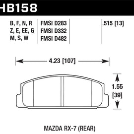 Hawk 86-95 Mazda RX-7 Performance Ceramic Street Rear Brake Pads HB158Z.515