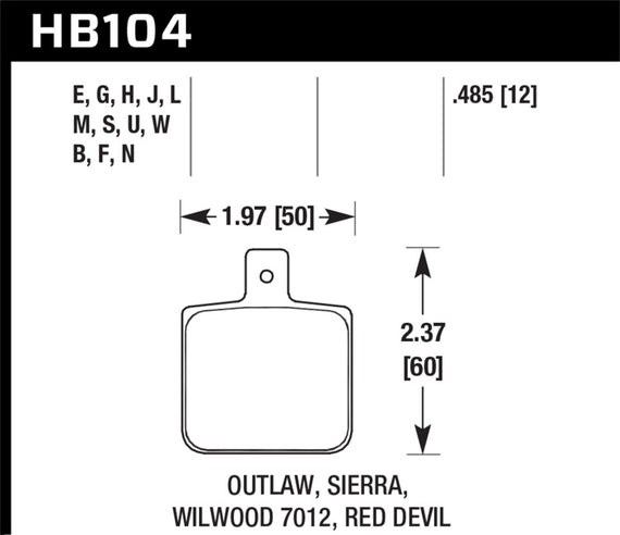Hawk Sierra/Outlaw/Wilwood HP+ Street Brake Pads HB104N.485