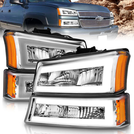 ANZO for 2003-2006 Chevrolet Silverado 1500 Crystal Headlights w/ Light Bar Chro 111502
