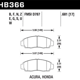 Hawk Performance HB366S.681 HT-10 Disc Brake Pad Fits 99-14 Accord CL RL TL TSX HB366S.681