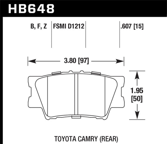 For Toyota Camry 07-17 Hawk HB648F.607 High Performance Street Rear Brake Pads HB648F.607