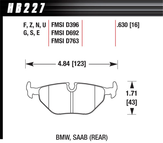 HAWK HB227F.630 HPS Performance Street Brake Pads Bmw 318ic 1992 1994-1997 Bmw 3 HB227F.630