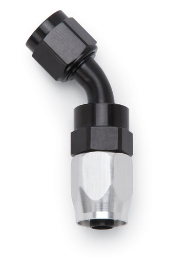 Russell Performance -6 AN Black/Silver 45 Degree Full Flow Swivel Hose End 613093