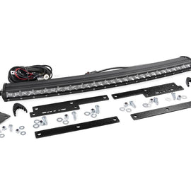 Rough Country Single Row LED Light Bar Hidden Grille Mount w/ 30-inch Chrome Series Curved CREE LED Light Bar