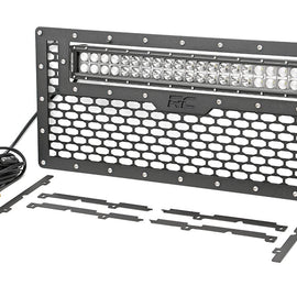 Rough Country Laser-Cut Mesh Grille w/ 20-inch Chrome Series Dual Row CREE LED Light Bar (Wrangler JK / JKU)