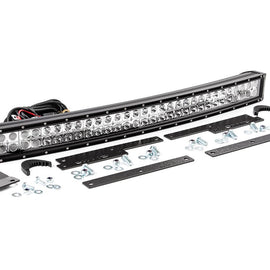 Rough Country Dual Row LED Light Bar Hidden Grille Mount w/ 30-inch Chrome Series Curved CREE LED Light Bar