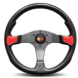MOMO DEVIL RED 350MM STEERING WHEEL BLACK URETHANE WITH RED LEATHER INSERT