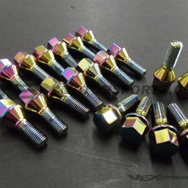 Mevius - Cone Type Lug Bolts - 14x1.5mm - 27mm - Chrome Neon