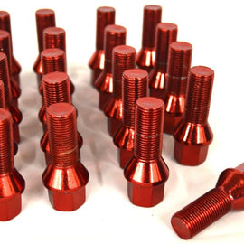 NNR STEEL 35MM LUG BOLTS WITH CONE SEAT SET OF 20 12X1.5 RED