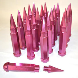 NNR 90MM STEEL LUG NUT WITH SPIKES SET OF 20 12X1.5 PINK