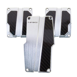 NRG Brushed Aluminum Sport Pedal Silver w/ Black Carbon MT PDL-100SL