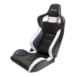 NRG PVC Sport Seat Black w/ white Stitch w/ logo (SOLD IN PAIRS)