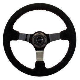 NRG RACE STYLE - 350mm sport steering wheel (3' deep) black Suede with red baseball stitching - BLACK spoke RST-036BK-S