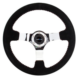 NRG RACE STYLE - 350mm sport steering wheel (3' deep) black Suede with red baseball stitching - CHROME spoke RST-036CH-S