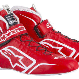 ALPINESTARS TECH 1-Z SHOES RED/WHT SZ 10.5 SFI 3.3 LVL 5/FIA KANGAROO LEATHER