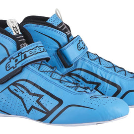 ALPINESTARS TECH 1-Z SHOES CYAN/BLACK SZ 10 SFI 3.3 LVL 5/FIA KANGAROO LEATHER