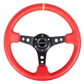 NRG 350mm Sport Steering Wheel (3" Deep) Red Lthr w/ Ylw Stitching w/Ylw Strp