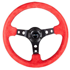 NRG 350MM Sport Steering Wheel (3" Deep) - Red Suede