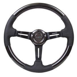 NRG CARBON FIBER STEERING WHEEL W/ LEATHER ACCENT 350mm 1.5" DEEP BLACK STICHING ST-010CFBS