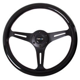 NRG Classic Wood Grain Wheel - 350mm 3 Black spokes - Black Paint Grip ST-015BK-BK