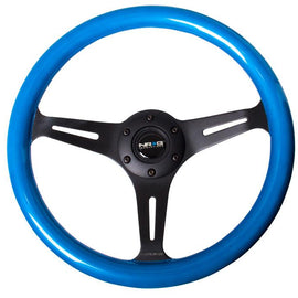 NRG Classic Wood Grain Wheel, 350mm 3 black spokes, blue pearl/flake paint ST-015BK-BL