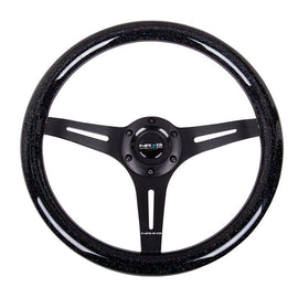 NRG Classic Wood Grain Wheel, 350mm 3 black spokes-Black Sparkled Color ST-015BK-BSB