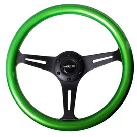 NRG Classic Wood Grain Wheel, 350mm 3 black spokes, green pearl/flake paint ST-015BK-GN