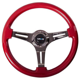 NRG Classic Wood Grain Wheel, 350mm 3 black spokes, red pearl/flake paint ST-015BK-RD