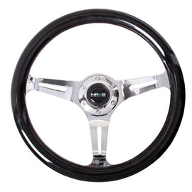 NRG Classic Wood Grain Wheel - 350mm 3 Brushed alluminum spokes - Black Grip