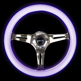 NRG Classic Wood Grain Wheel, 350mm 3 chrome spokes- Glow-in-the-dark PURPLE Color