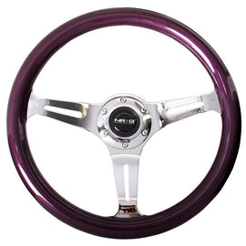 NRG Classic Wood Grain Wheel, 350mm 3 chrome spokes, purple pearl/flake paint