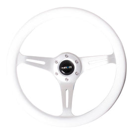 NRG Classic Wood Grain Wheel - 350mm 3 Brushed alluminum spokes - White Grip