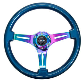 NRG Classic Wood Grain Wheel, 350mm 3 Neochrome spokes, blue pearl/flake paint ST-015MC-BL