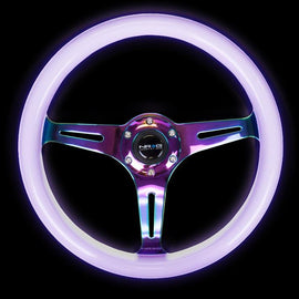 NRG Classic Wood Grain Wheel - 350mm 3 Neochrome spokes - Glow-in-the-dark PURPLE Color