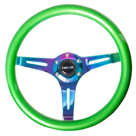 NRG Classic Wood Grain Wheel, 350mm 3 Neochrome spokes, green pearl/flake paint ST-015MC-GN