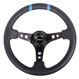 NRG 350mm Sport steering wheel (3" Deep) Black w/ Blue Double Center Marking