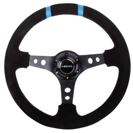 NRG 350mm Suede Sport Wheel (3" Deep) Black w/ Blue Double Center Marking