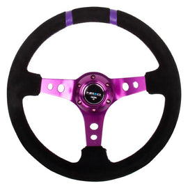 NRG RACE STYLE- 350mm Suede Sport Steering Wheel (3" Deep) Purple w/ Purple Double Center Marking