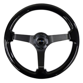 NRG Classic Black Wood Grain Wheel (3" Deep), 350mm, 3 Solid spoke center in Black Chrome