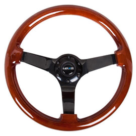 NRG Classic Dark Wood Grain Wheel (3" Deep), 350mm, 3 Solid spoke center in Black Chrome