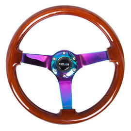 NRG Classic Dark Wood Grain Wheel (3" Deep), 350mm, 3  Solid spoke center in Neochrome