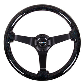 NRG Black Sparkled Wood Grain Wheel (3" Deep), 350mm, 3 Solid spoke center in Black